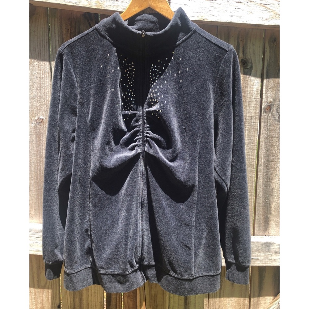 Lane Bryant Grey Velour Zip Up with Rhinestones